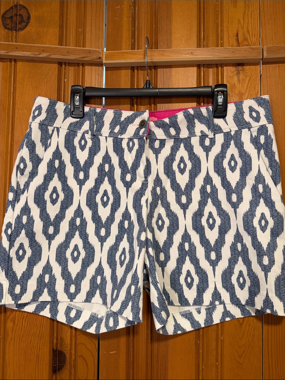 Isaac Mizrahi Navy and White Ikat Print Bermudas